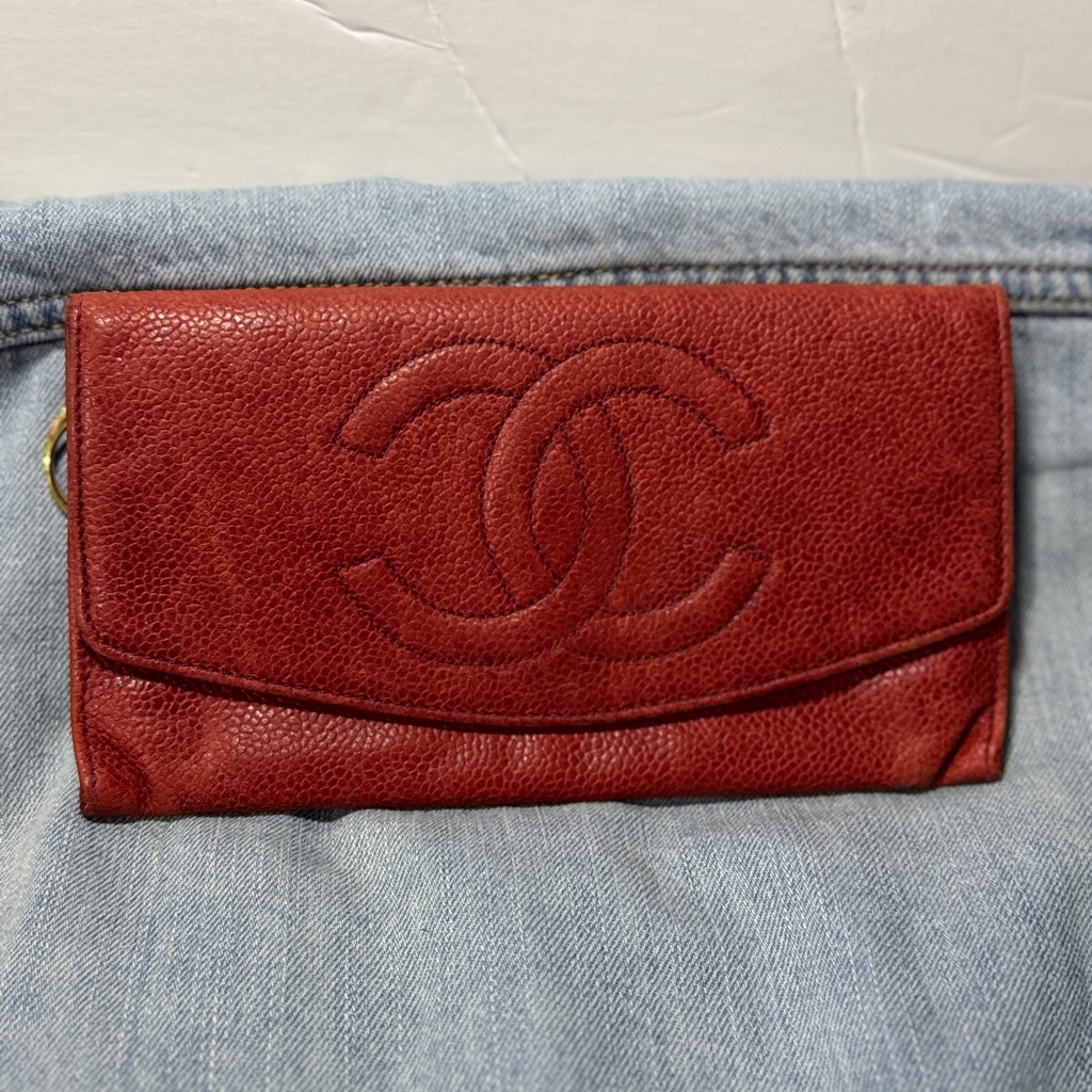 Chanel Red Leather Wallet Caviar Project As Is